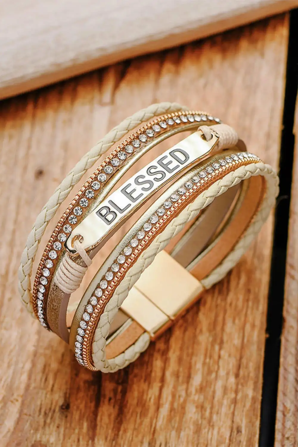Inspirational Rhinestone Braided Bracelet