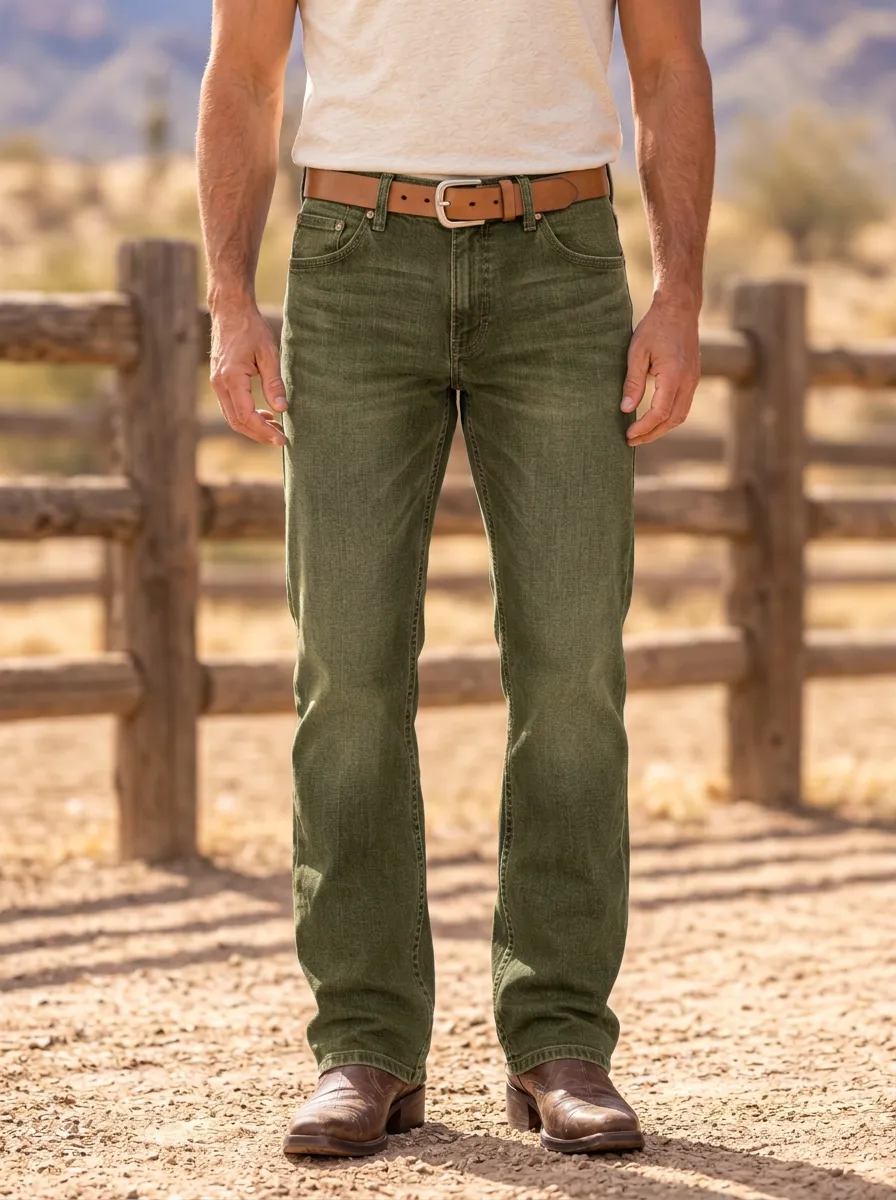 Men's Western Cowboy Distressed Blue Denim Jeans