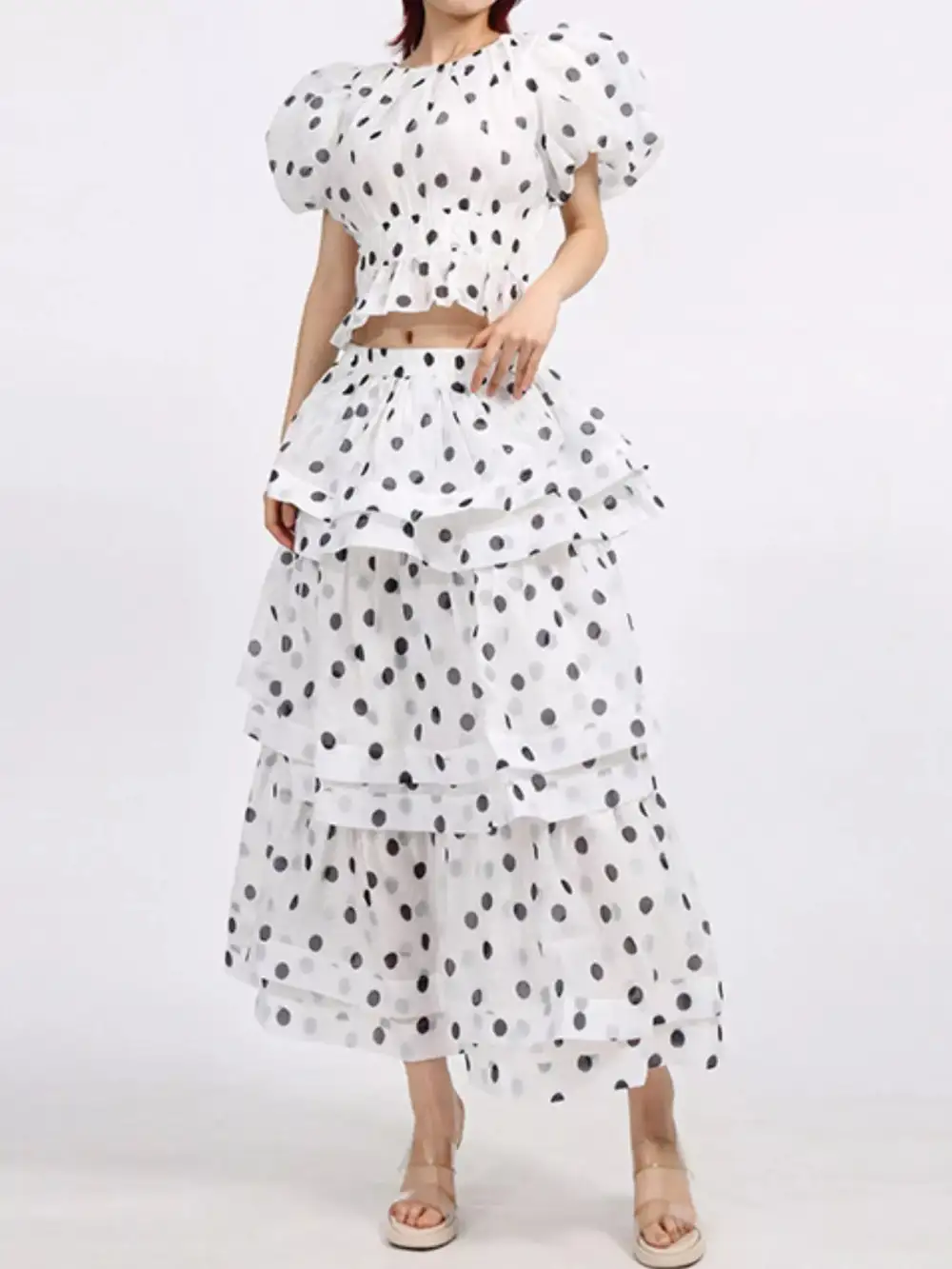 Button Front Puff Sleeve Coordinated Set