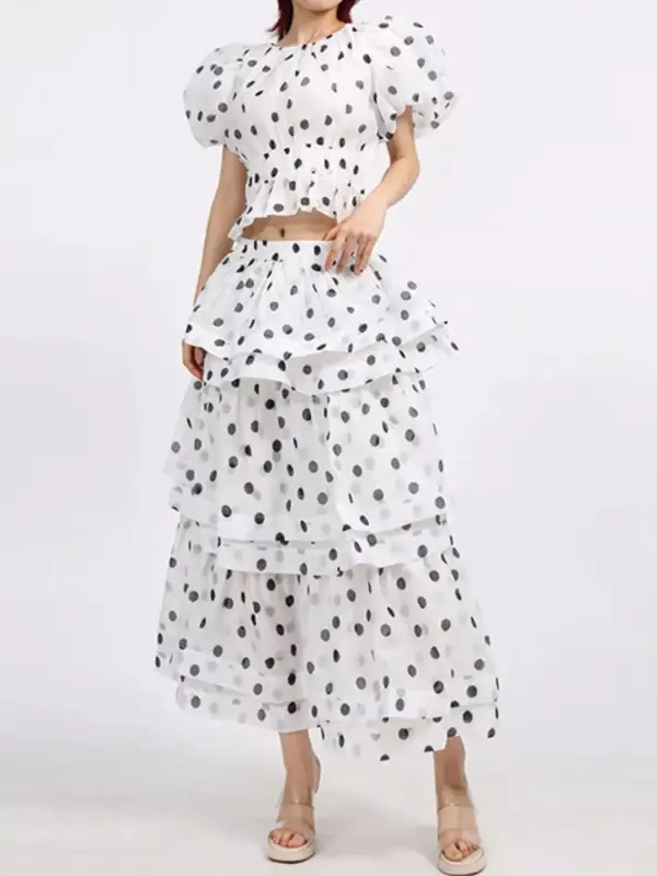 Button Front Puff Sleeve Coordinated Set