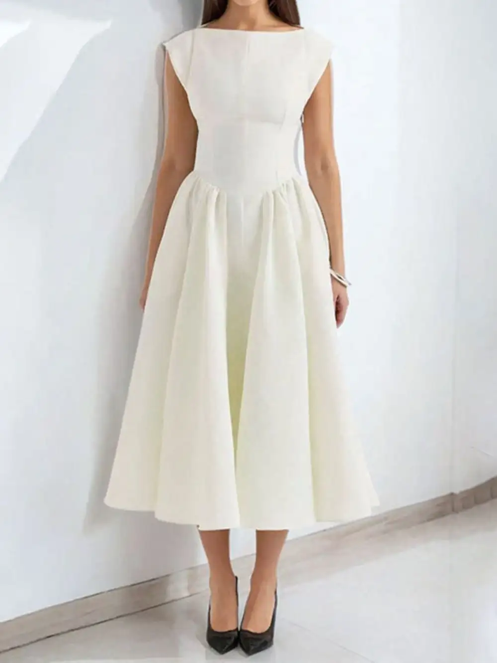 Polished Detail Cap Midi Dress