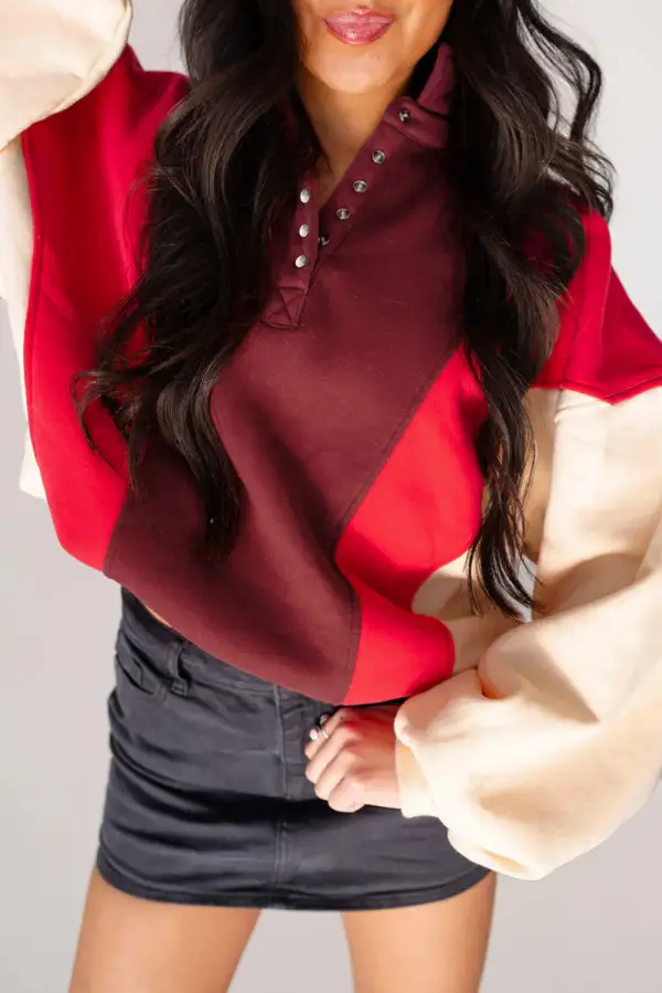 Relaxed Patchwork Button Detail Hoodie