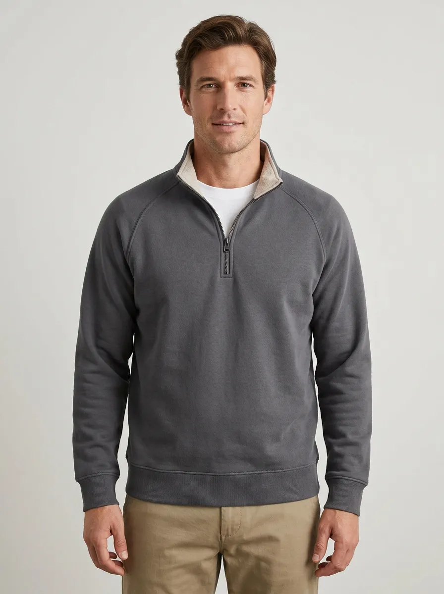 Men's Minimalist Textured Raglan Stand-Collar Quarter-Zip Sweatshirt