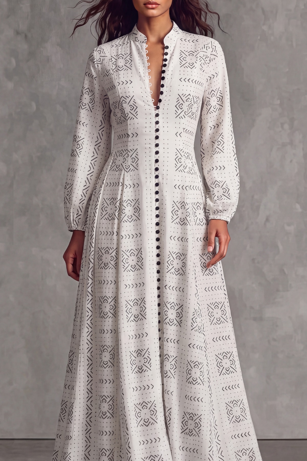 Button Front Printed Maxi Dress