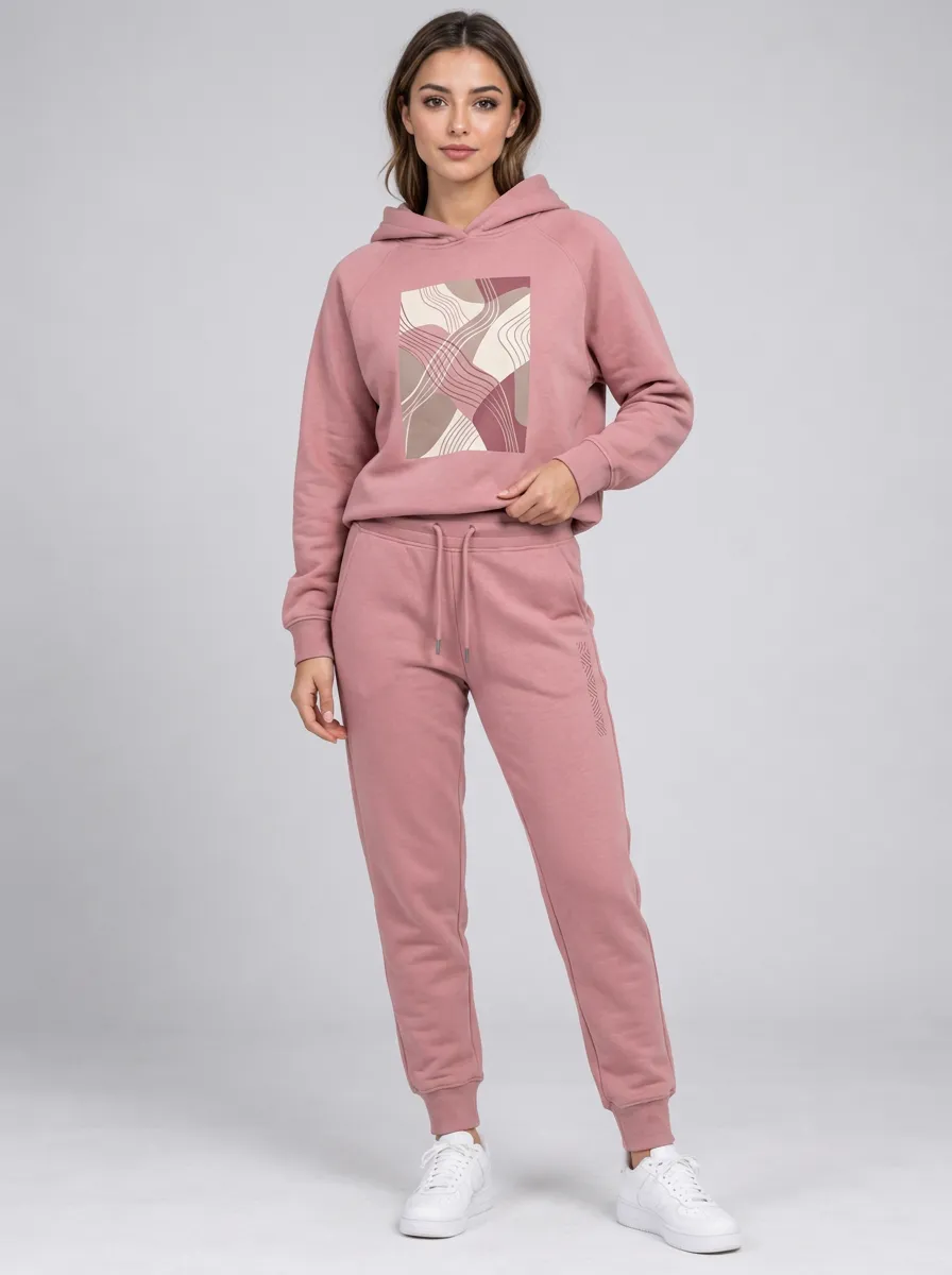 Women's Dusty Rose Solid Hoodie & Pants Set