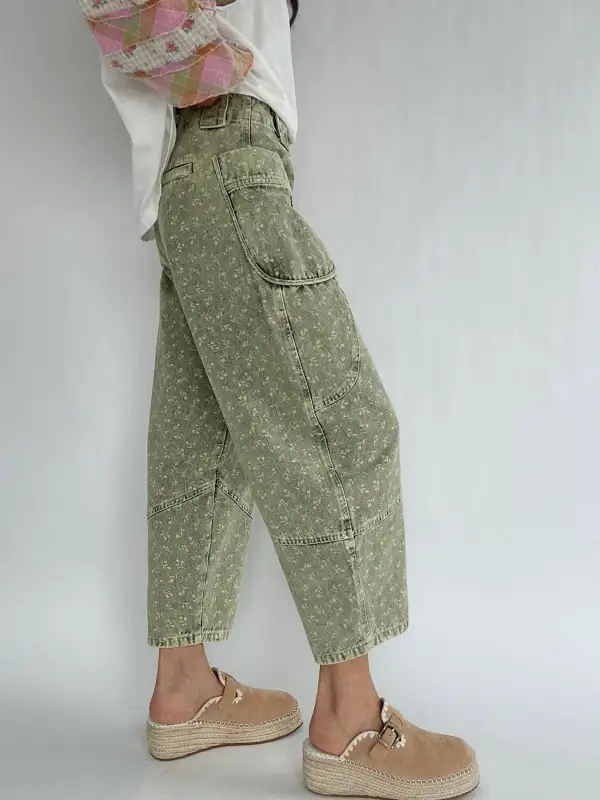 Textured Barrel Leg Pants