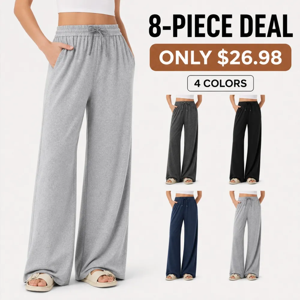 Women's High Waisted Drawstring Wide Leg Casual Pants