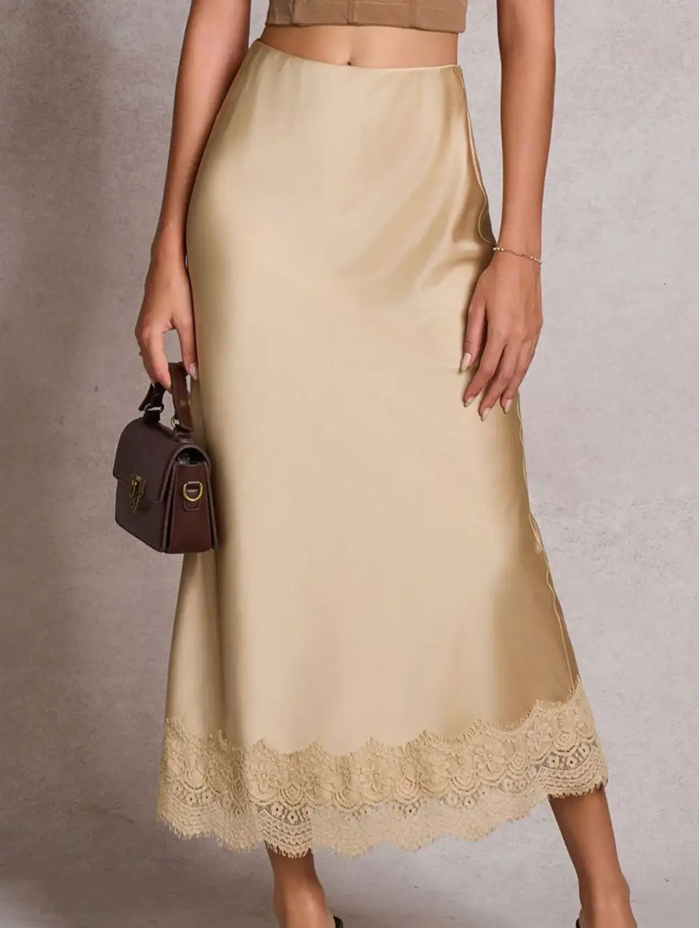 Lace Satin High Waist Bodycon Skirt