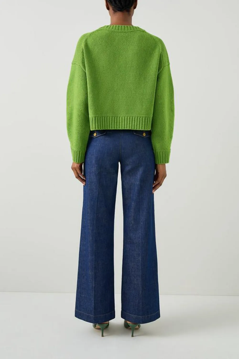 Bright Green Cropped Button Up Knit Cardigan