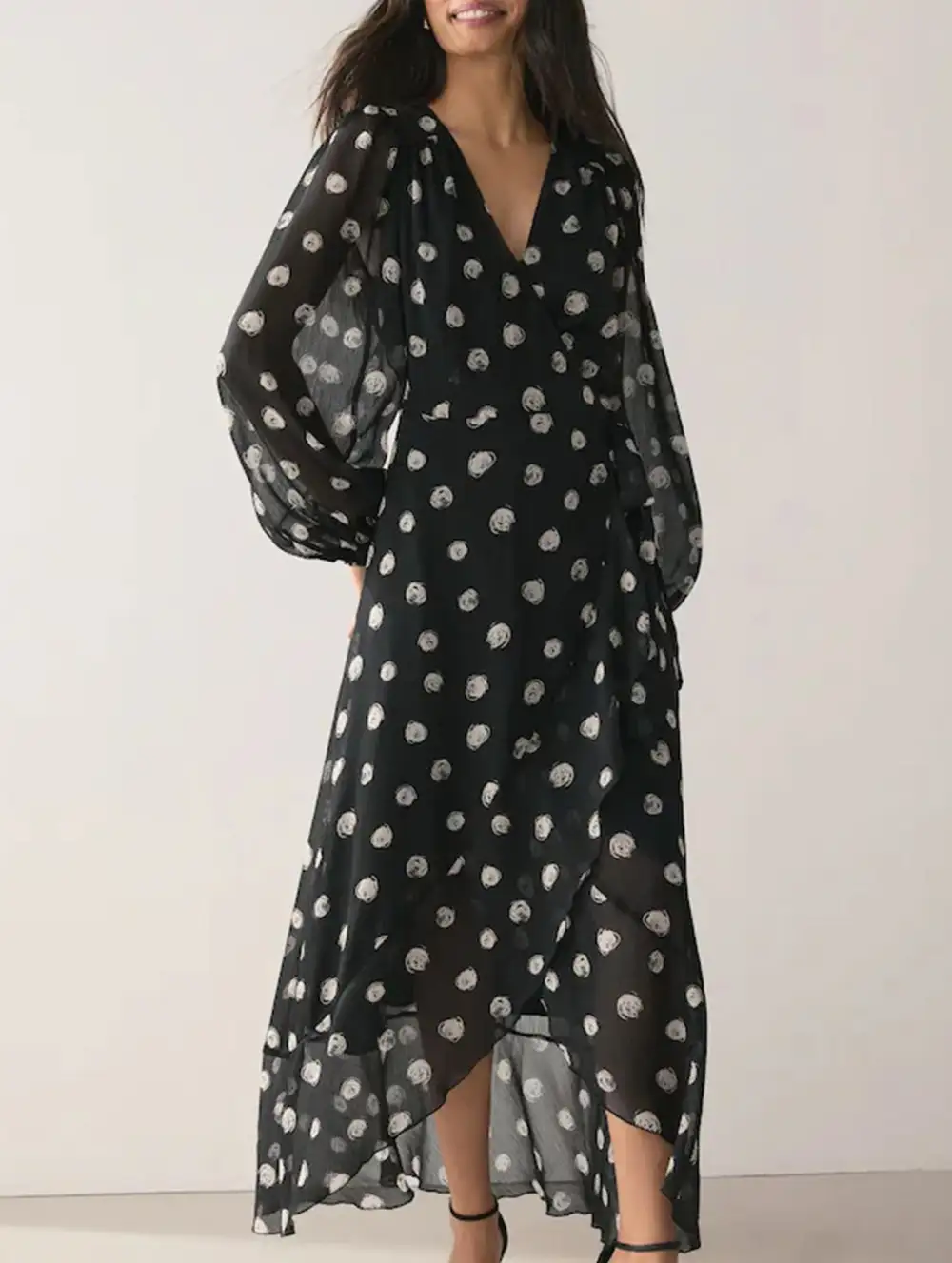Refined Polka Dot Waist Fit Midi Dress