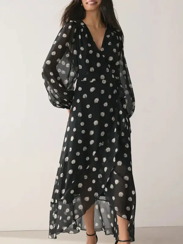 Refined Polka Dot Waist Fit Midi Dress