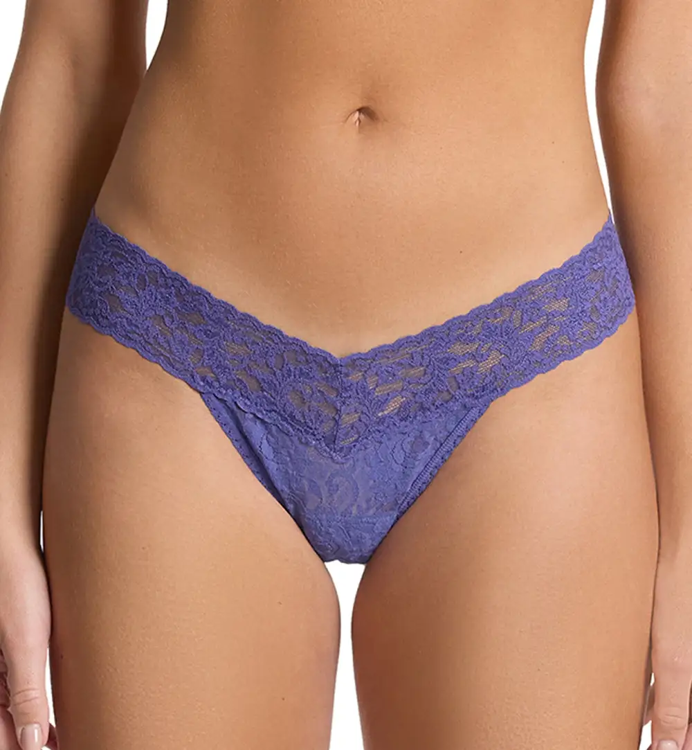 Casual Low-Rise Stretch-Lace Cotton Thong Panty
