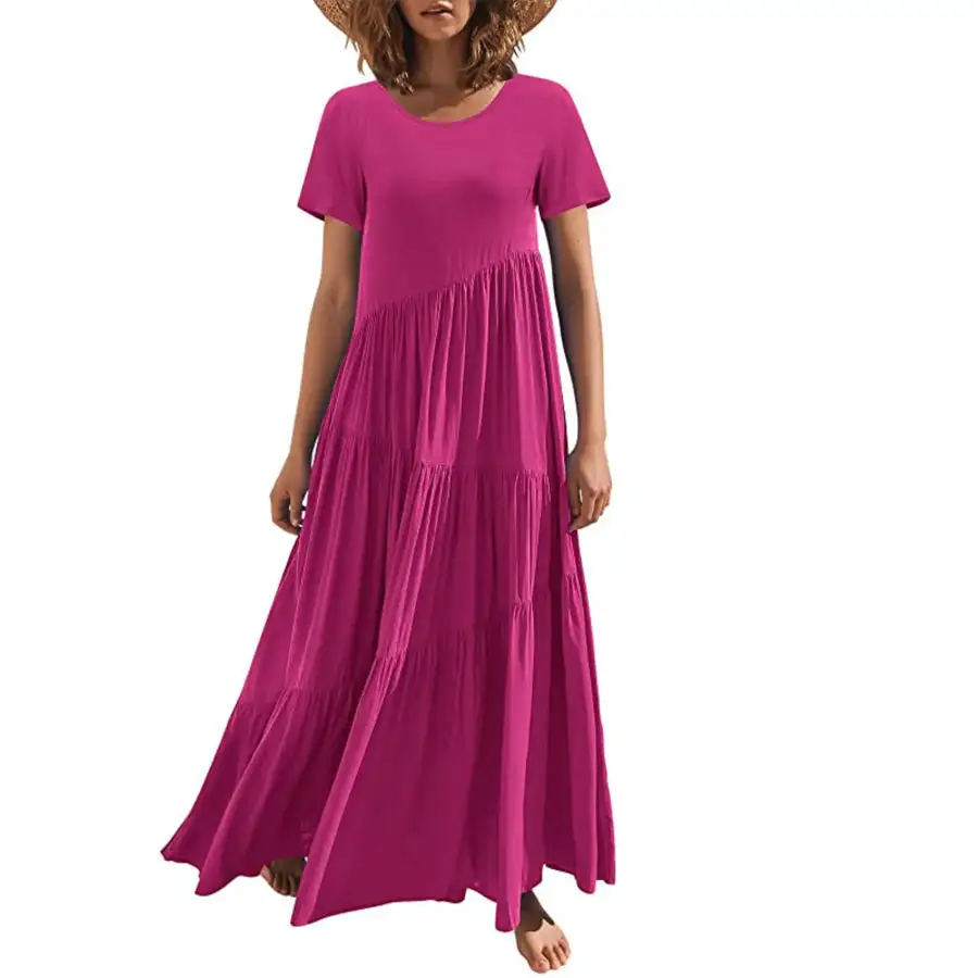 Round Neck Tiered Ruffle Maxi Dress