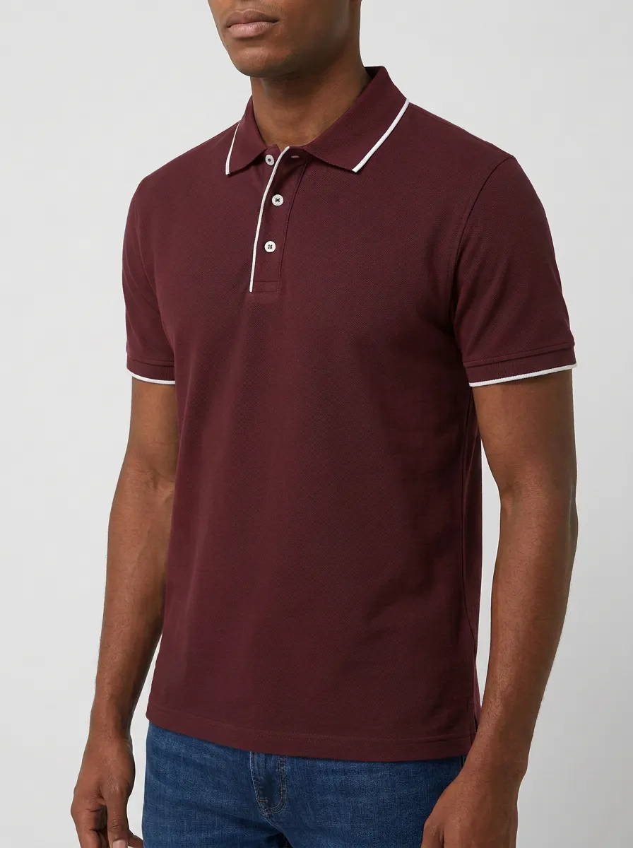 Men's Classic Knit Ribbed Textured Tipped-Collar Contrast-Trim Polo Shirt
