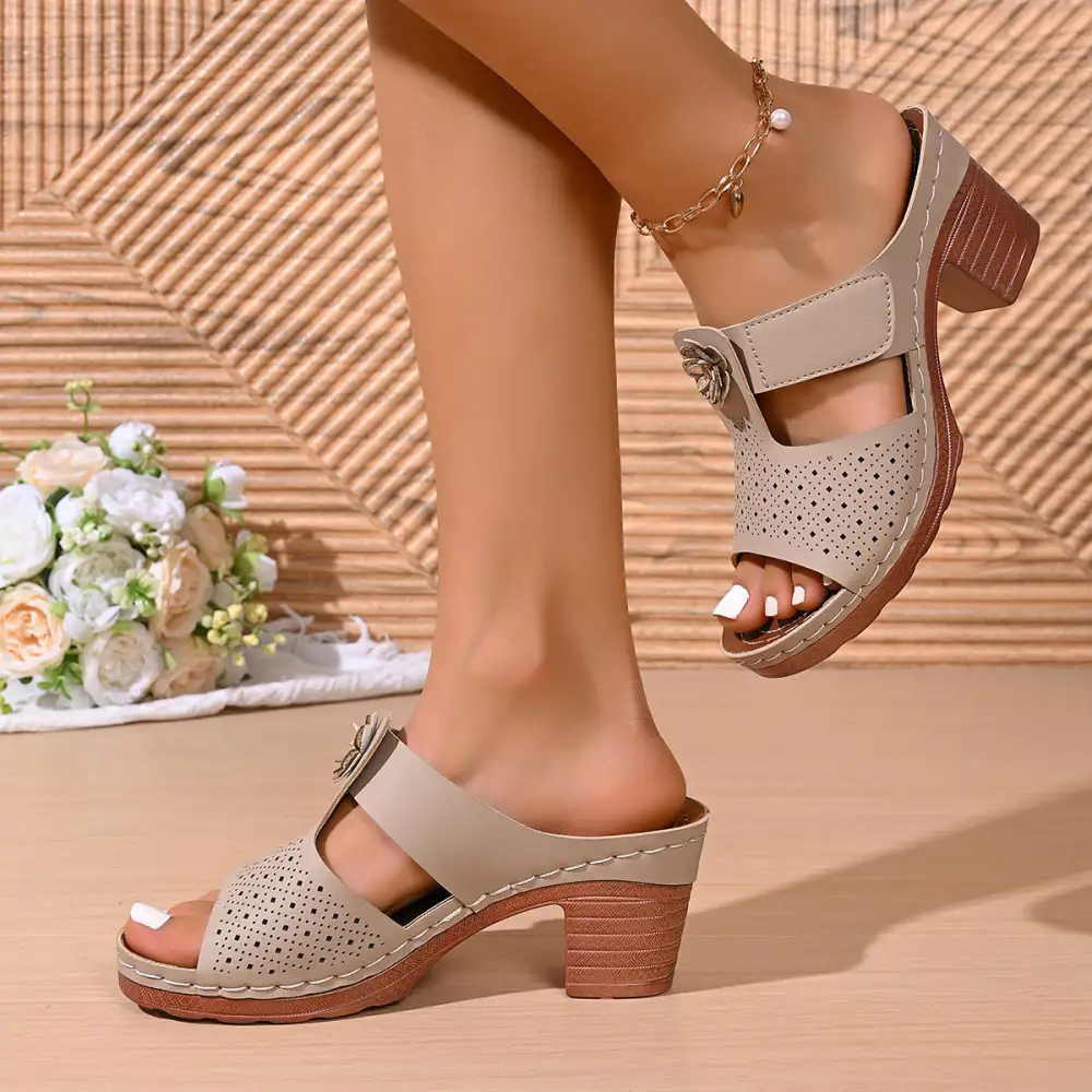 Relaxed Open Toe Block Heel Sandals