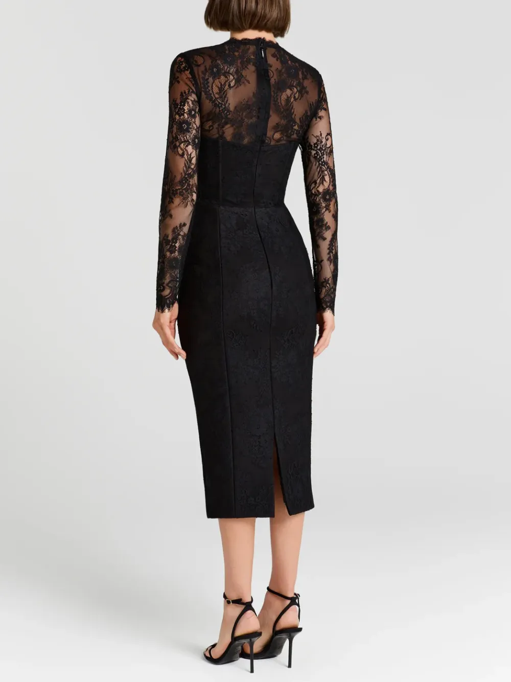 Elegant Lace Long Sleeved Fitted Midi Dress