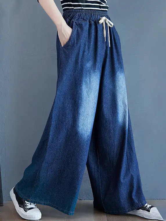 Relaxed Fit Wide Leg Drawstring Jeans