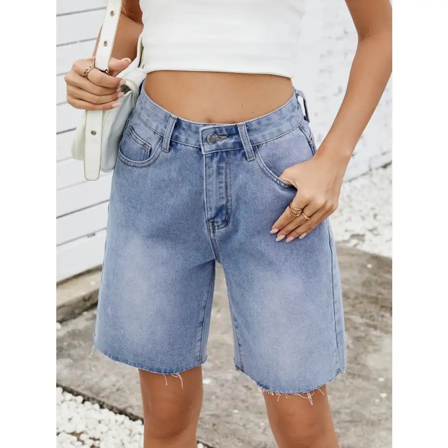 Washed Raw Hem Denim Shorts
