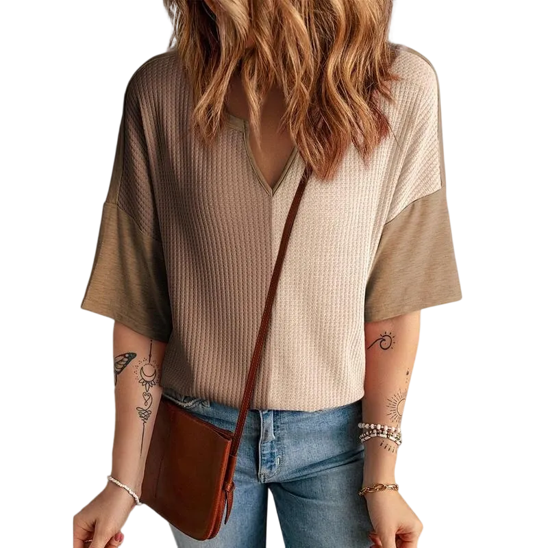 Women‘s Summer Tops Fashion 2025 Half Sleeve Waffle Knit Shirts