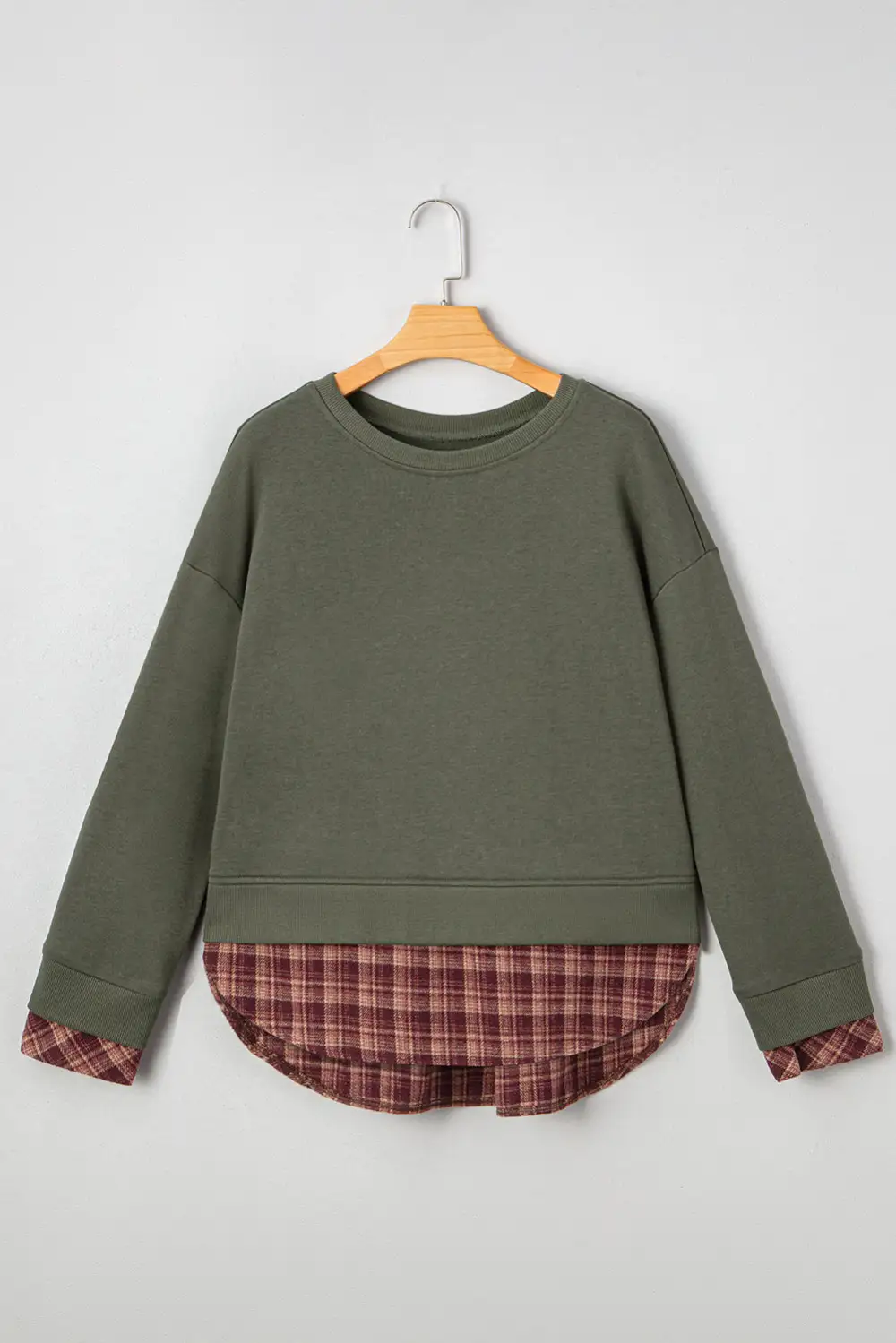 Plaid Patchwork Drop Shoulder Sweatshirt