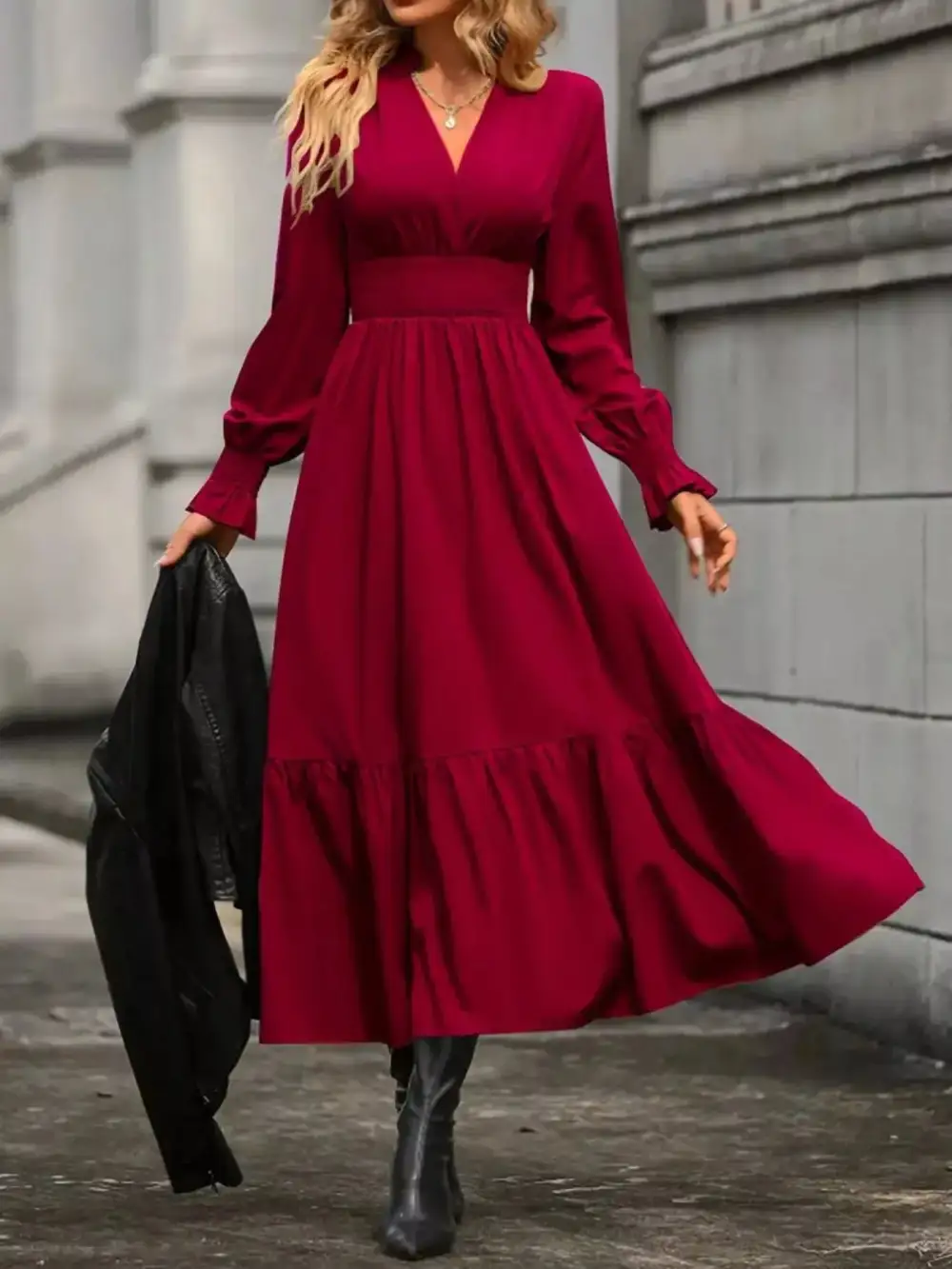 Tiered Long Sleeve Midi Dress