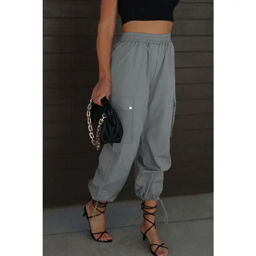 Drawstring Elastic Waist Pants with Pockets
