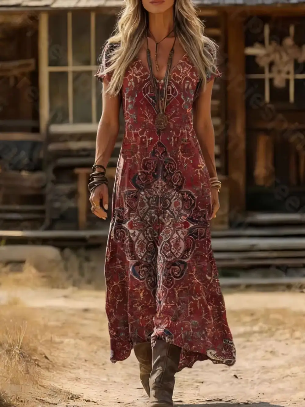 Short V-Neck Short Sleeve Midi Dress