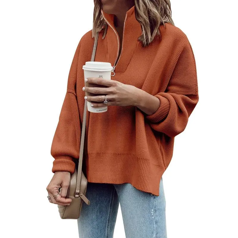 Womens Tunic Sweater Fall Long Sleeve 1/4 Zip Pullover Sweaters