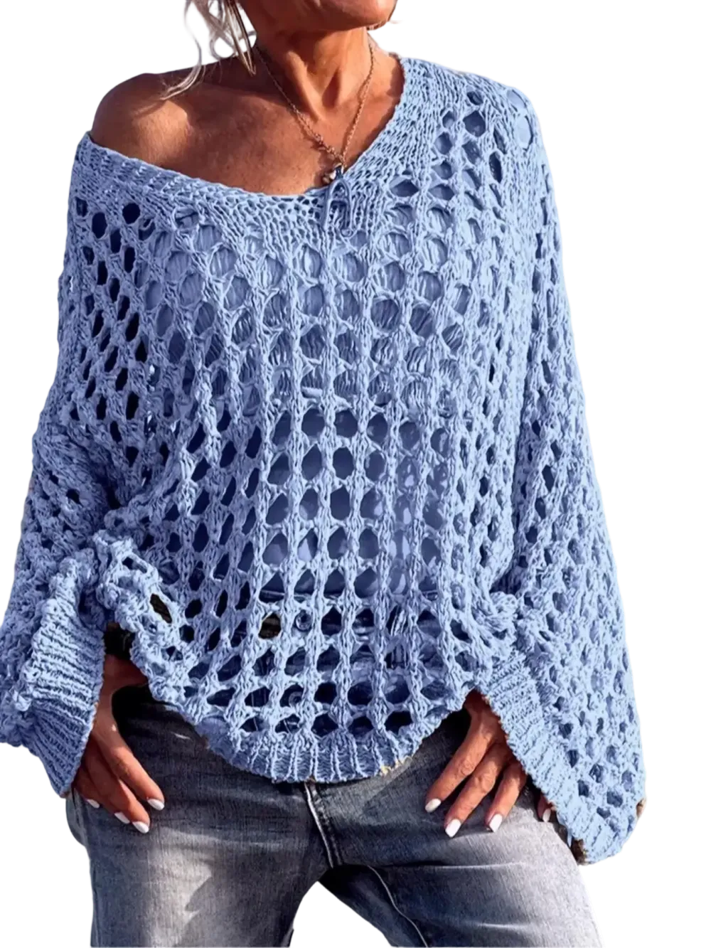 Women's loose-fitting hollow-out design top