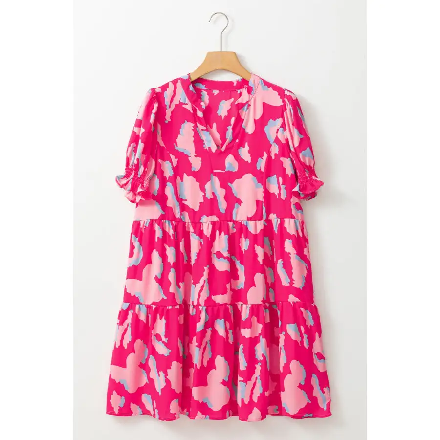 Ruffled Printed Short Sleeve Mini Dress