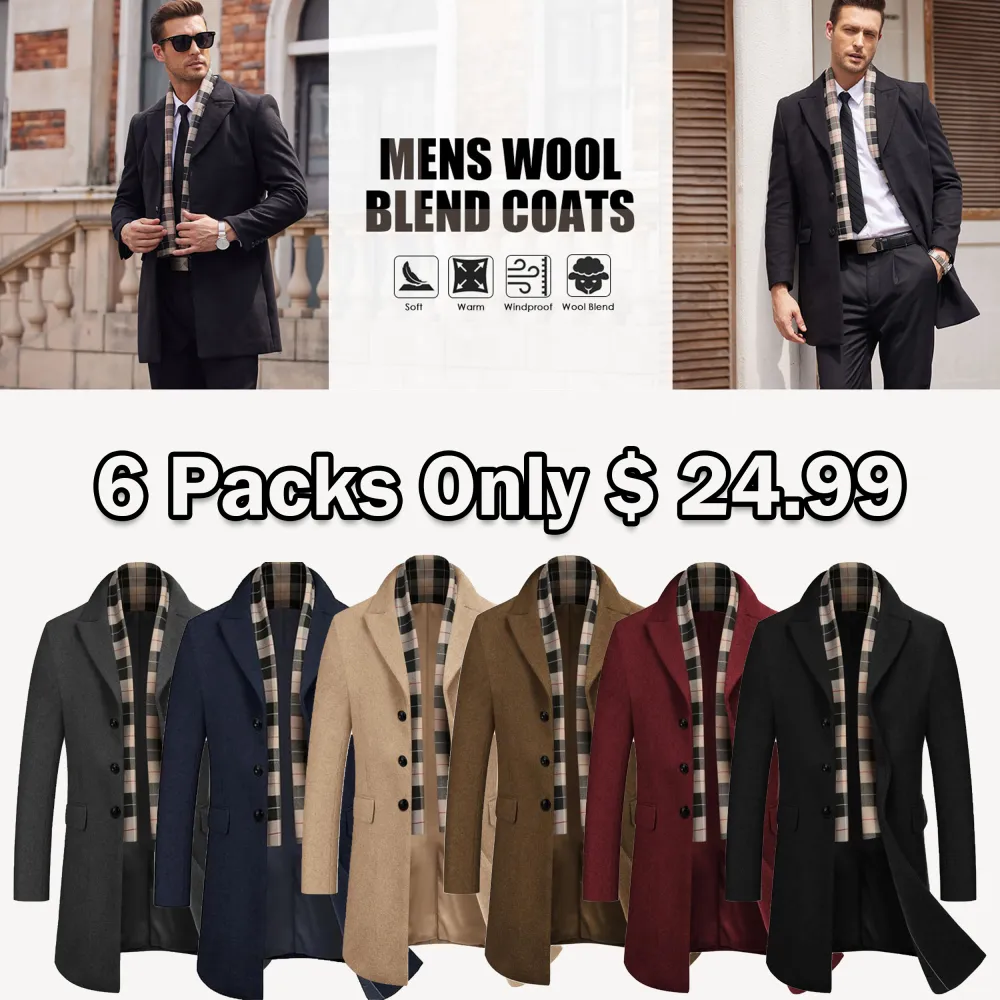 Men's Wool Blend Coat with Detachable Plaid Scarf Classic Warmth. Smart Design. Timeless Winter Style.