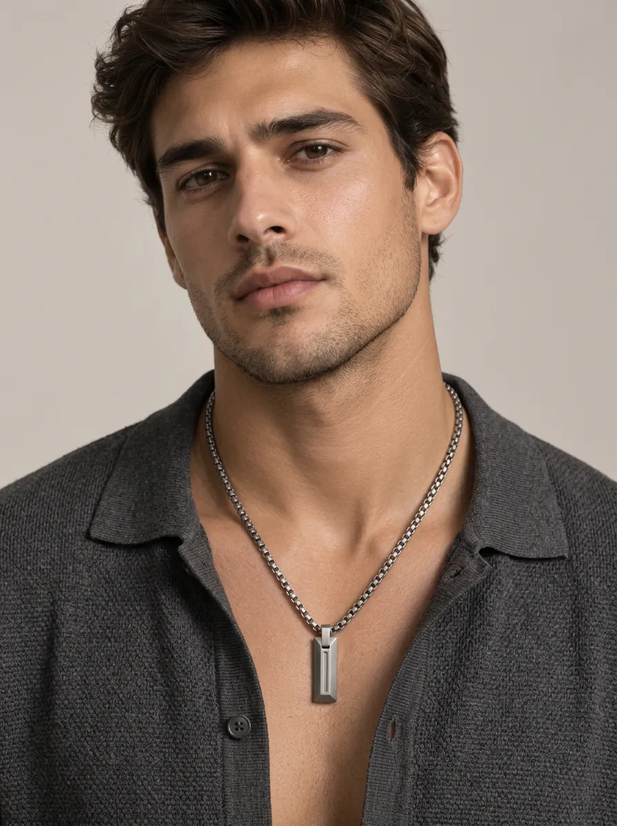 Men's Minimalist Geometric Pendant Stainless Steel Box Chain Necklace