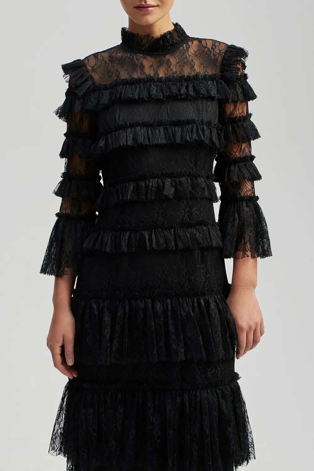 Tiered Ruffled Lace Maxi Dress