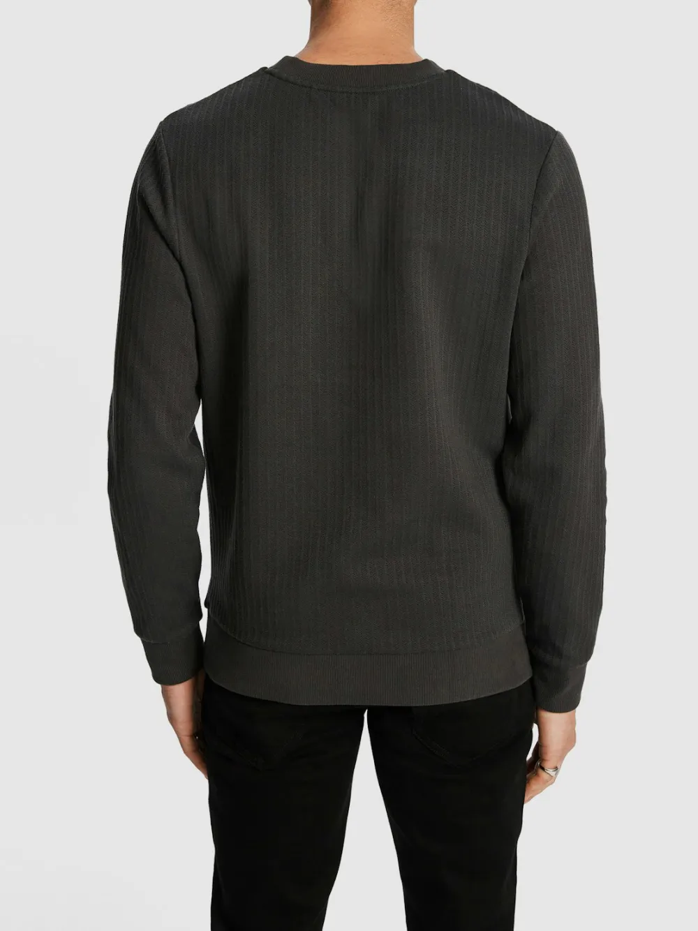 Charcoal Crew Neck Ribbed Sweatshirt