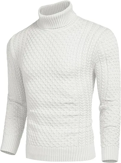 Men's Slim Fit Turtleneck Sweater Casual Knitted Twisted Pullover Solid Sweaters PACKAGE SET