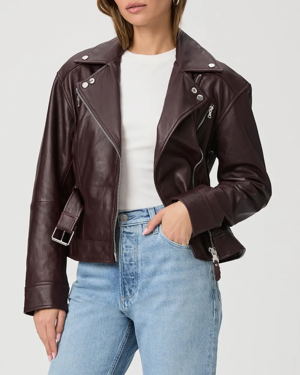Dark Oxblood Faux Leather Biker Jacket
