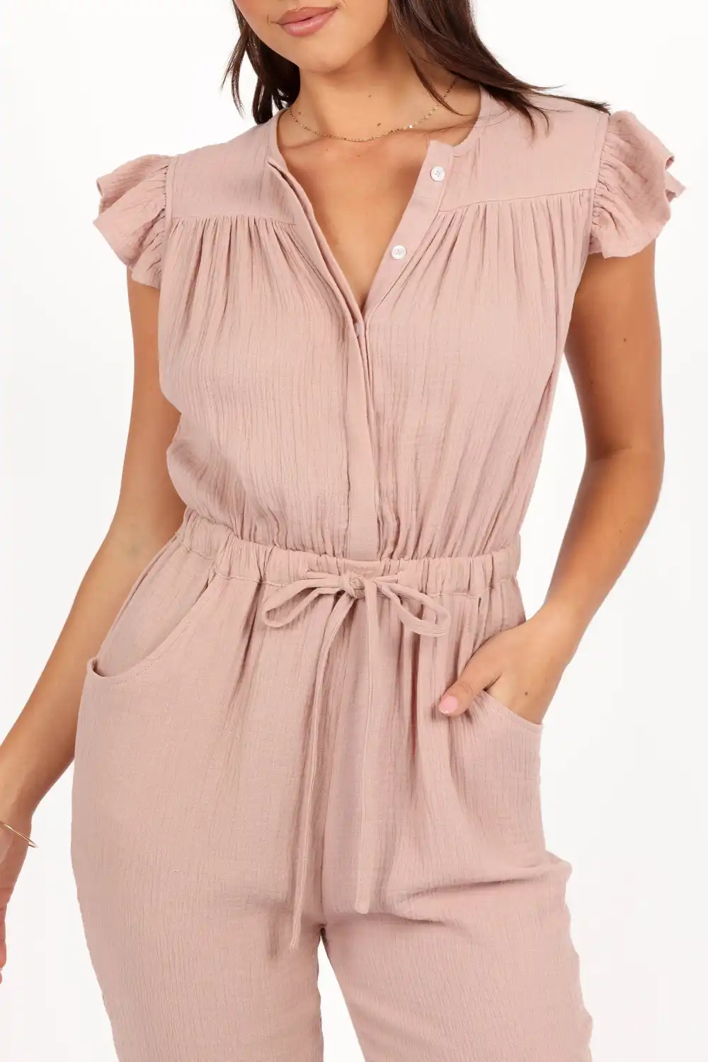 Pocket Ruffled Short-Sleeve Jumpsuit