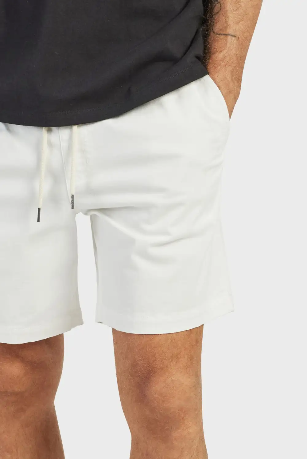 Beige Linen Drawstring Shorts