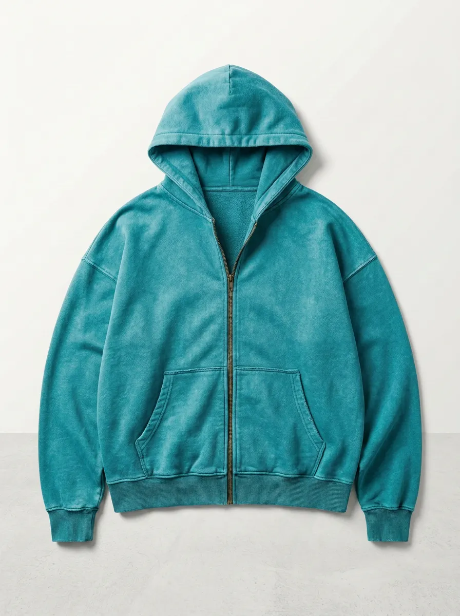 Vintage-Wash Zip-Up Unisex Zip-Up Hooded Jacket