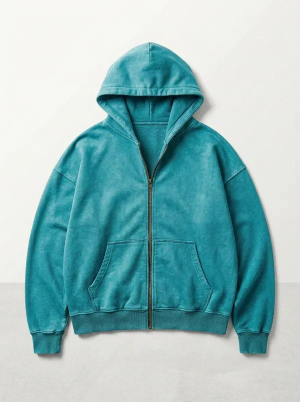 Vintage-Wash Zip-Up Unisex Zip-Up Hooded Jacket