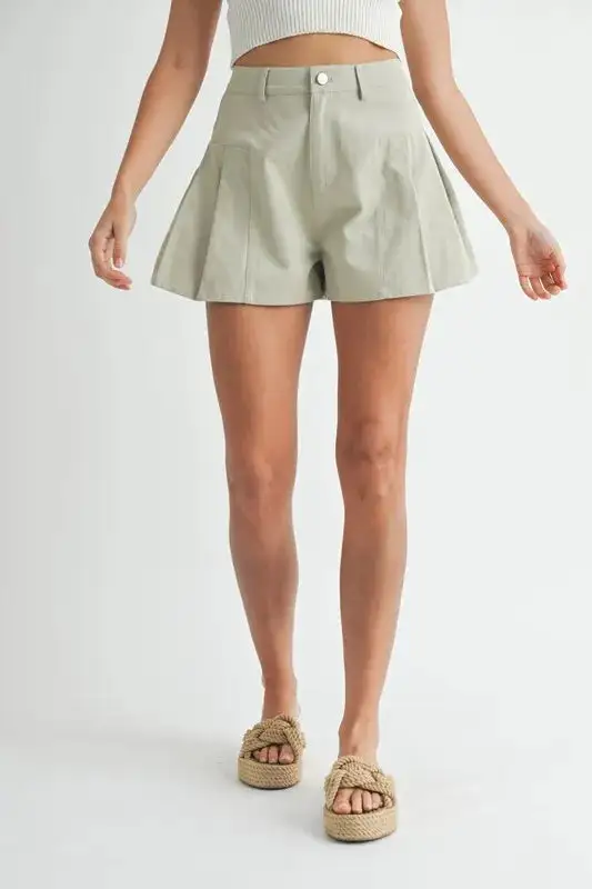 Pleated High-Waist Twill Shorts