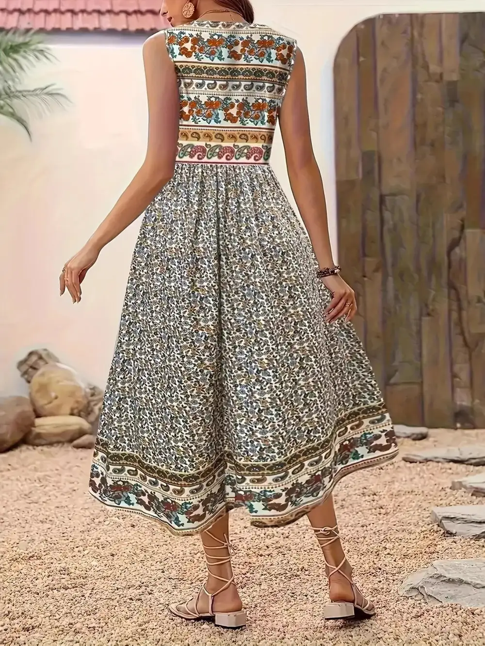 Floral Printed Sleeveless Midi Dress