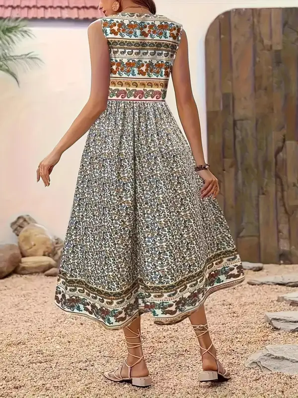Floral Printed Sleeveless Midi Dress