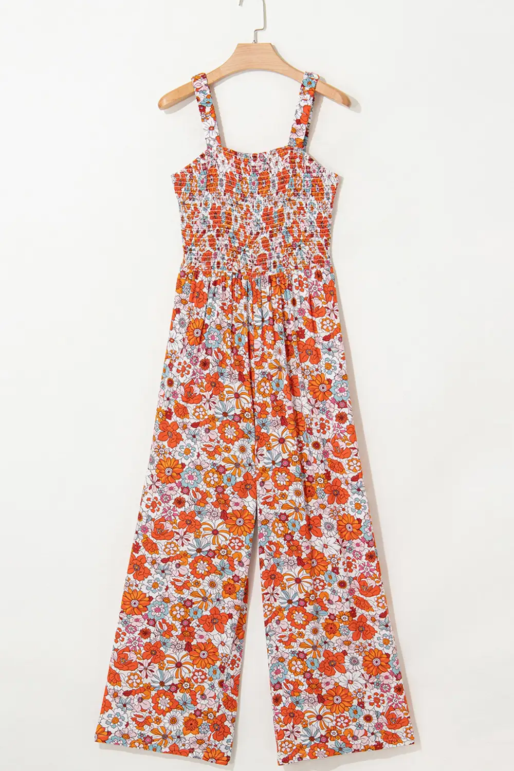 Floral Print Sleeveless Smocked Shift Jumpsuit