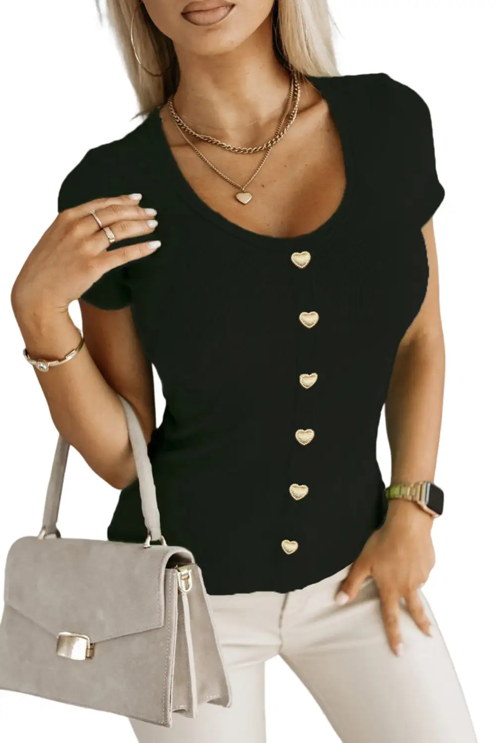 Metal Button Ribbed Knit Short