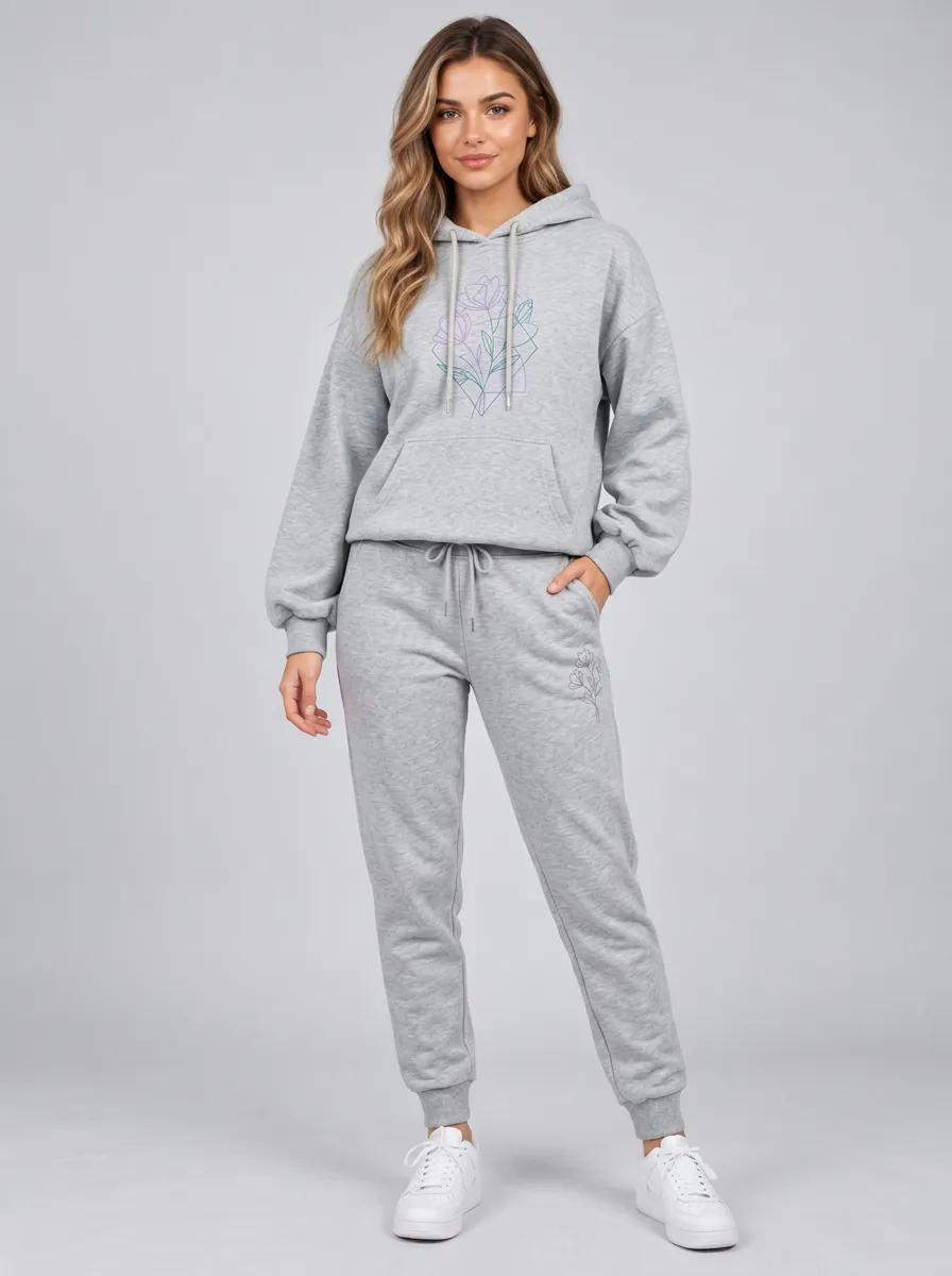 Women's Heather Grey Solid Hoodie & Pants Set