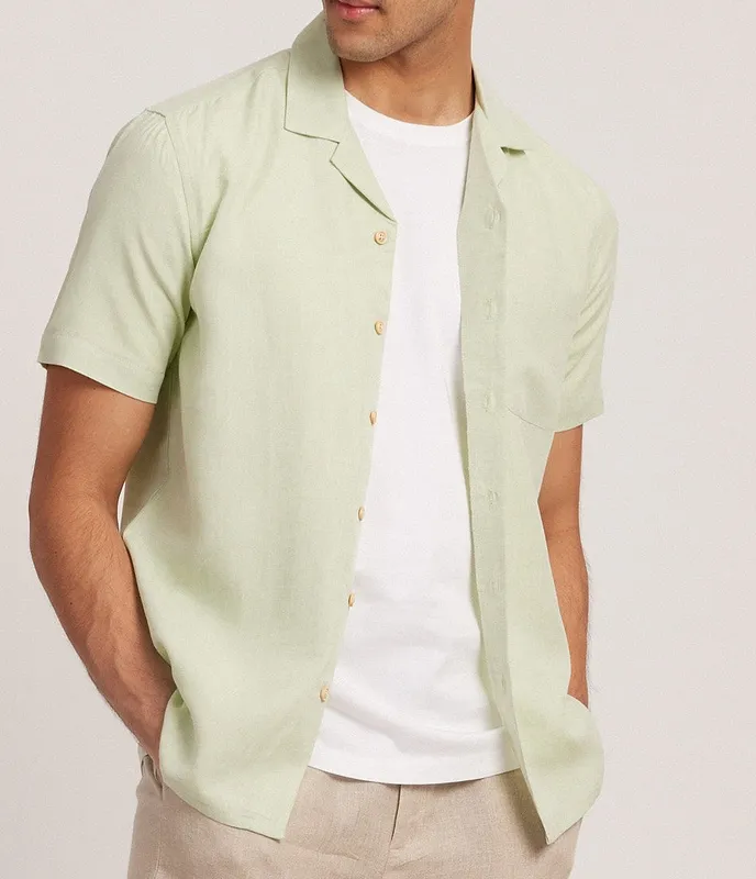 Pistachio Tencel Linen Notched Collar Shirt