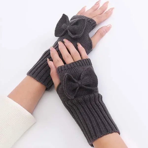 Women'S Bowknot Knitted Wool Warm Fingerless Gloves 12539938C