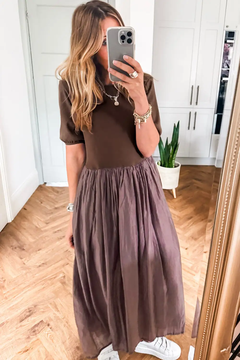 Patchwork Knit Pleated Sweater Dress