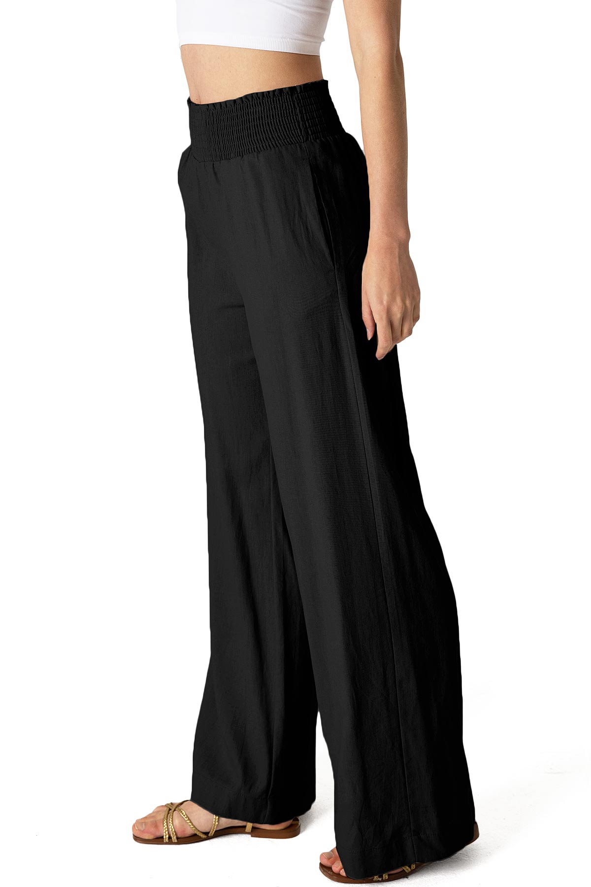 Tan Smocked - Waist Palazzo Pants